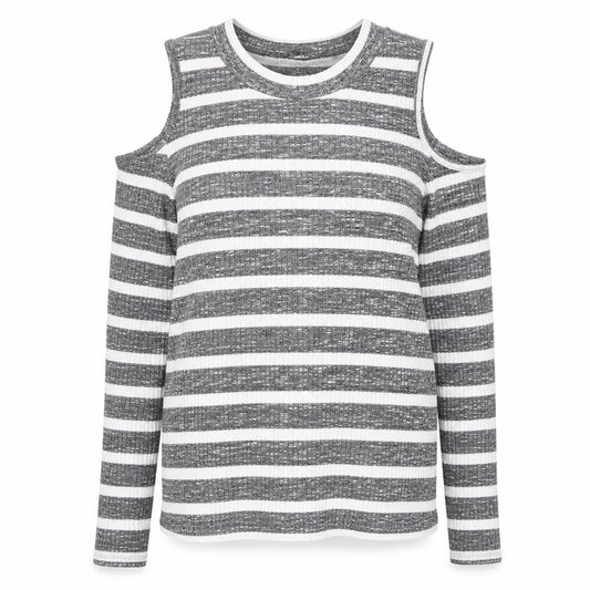 Front view of Papaya women’s black striped jumper, size UK 16