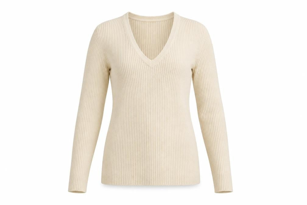 Front view of Dunnes women’s beige knit jumper, size UK 10