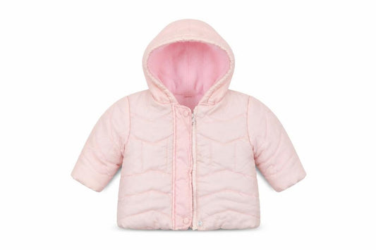 Front view of Mini Mode Baby Pink Down Bomber Jacket Jacket, size 0-3, Months