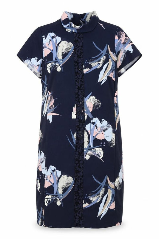 Front view of Next women’s blue floral kaftan, size UK 12