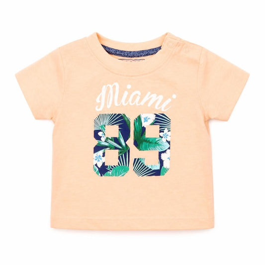 Front view of Early Days boys’ orange basic t-shirt, size 3-6, months