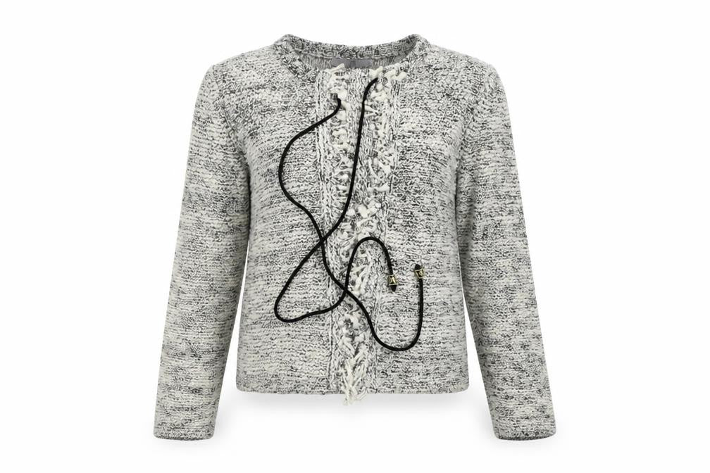 Front view of Tu women’s white cardigan jumper, size UK 12