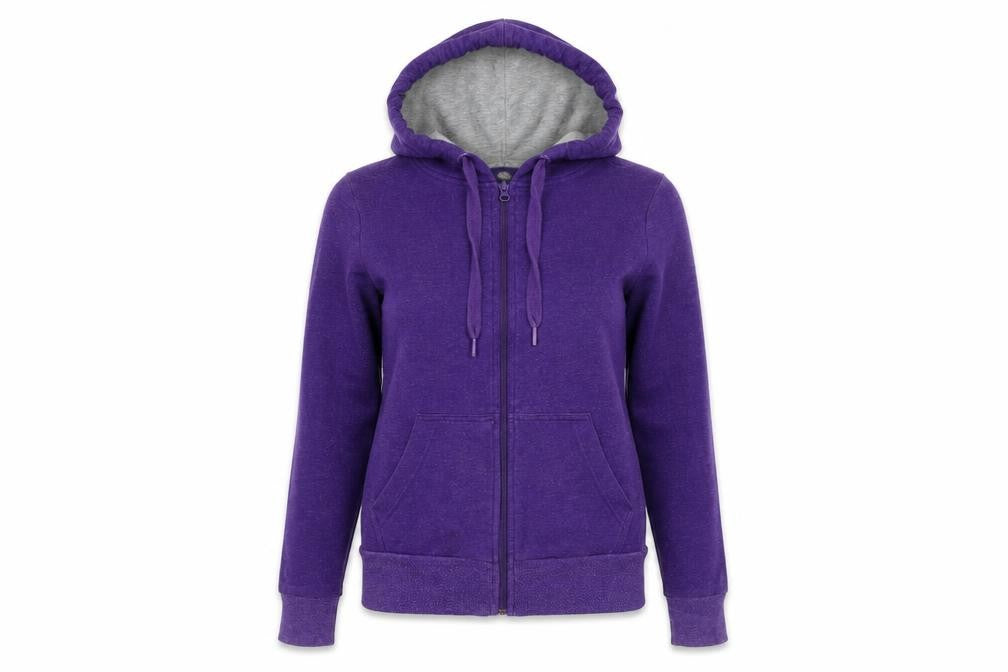 Front view of Marks & Spencer women’s purple jersey jacket, size UK 8
