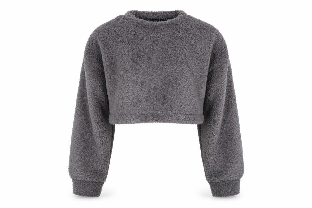 Front view of I SAW IT FIRST women’s grey jumper, size UK 8, - cropped
