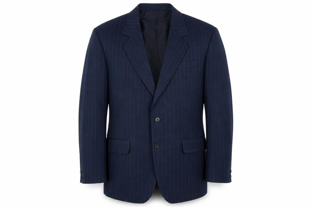 Front view of Lincroft men’s blue striped jacket suit jacket, size 40