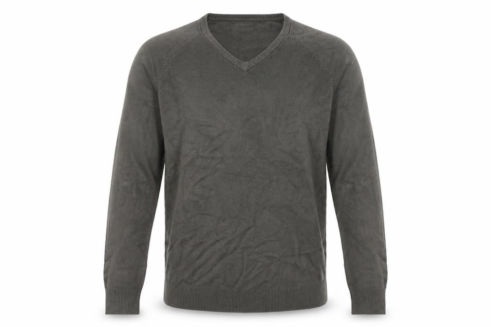Front view of AD CS2 men’s grey knit jumper, size M