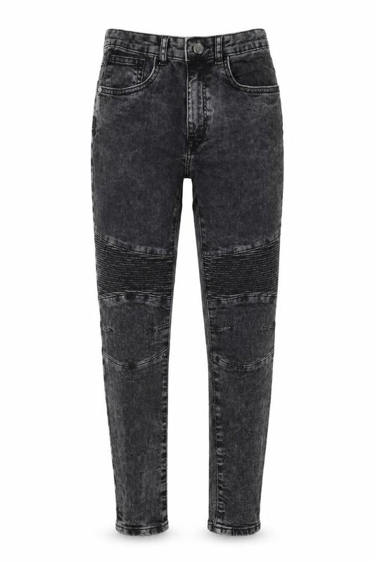 Front view of women’s black denim straight jeans, size UK 26, in, 26-inch leg