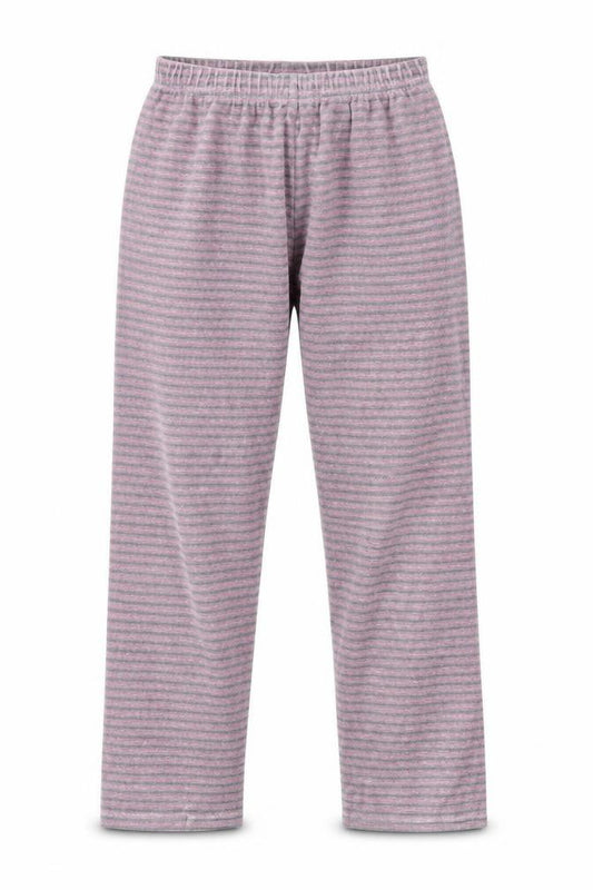 Front view of Preworn girls’ pink striped fleece jogger trousers, size 10, years