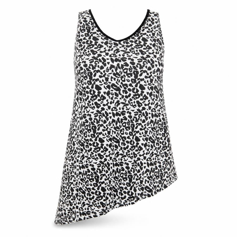 Front view of love yours women’s multicoloured animal print basic tank, size UK 16