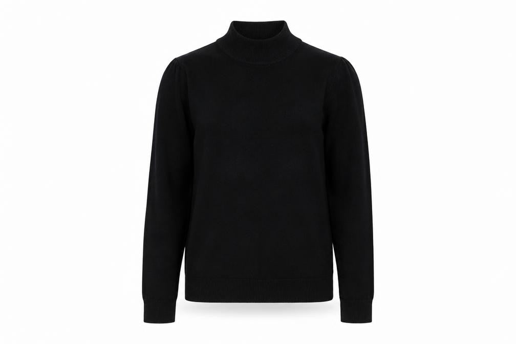 Front view of anne wyburn women’s black basic t-shirt, size UK 10