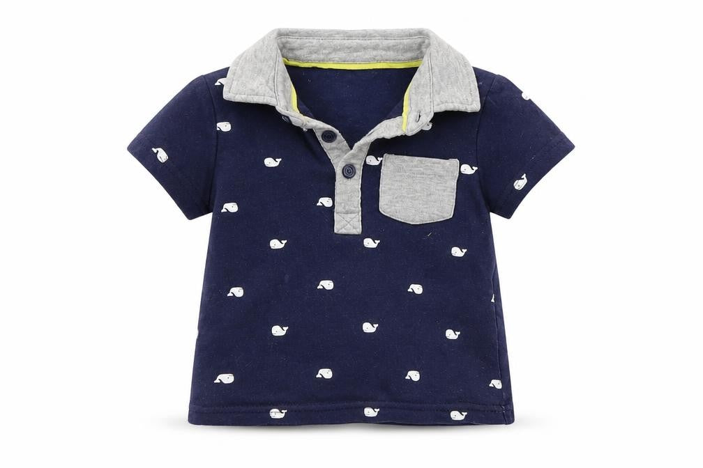 Front view of George Baby Blue Colourblock Basic T-Shirt, size 6-9, Months