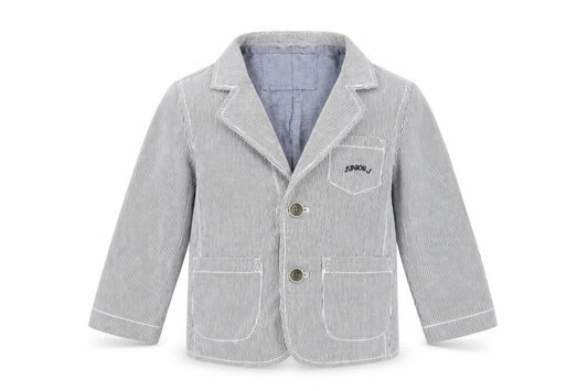 Front view of Authentic boys’ blue striped basic jacket jacket, size 2-3, years