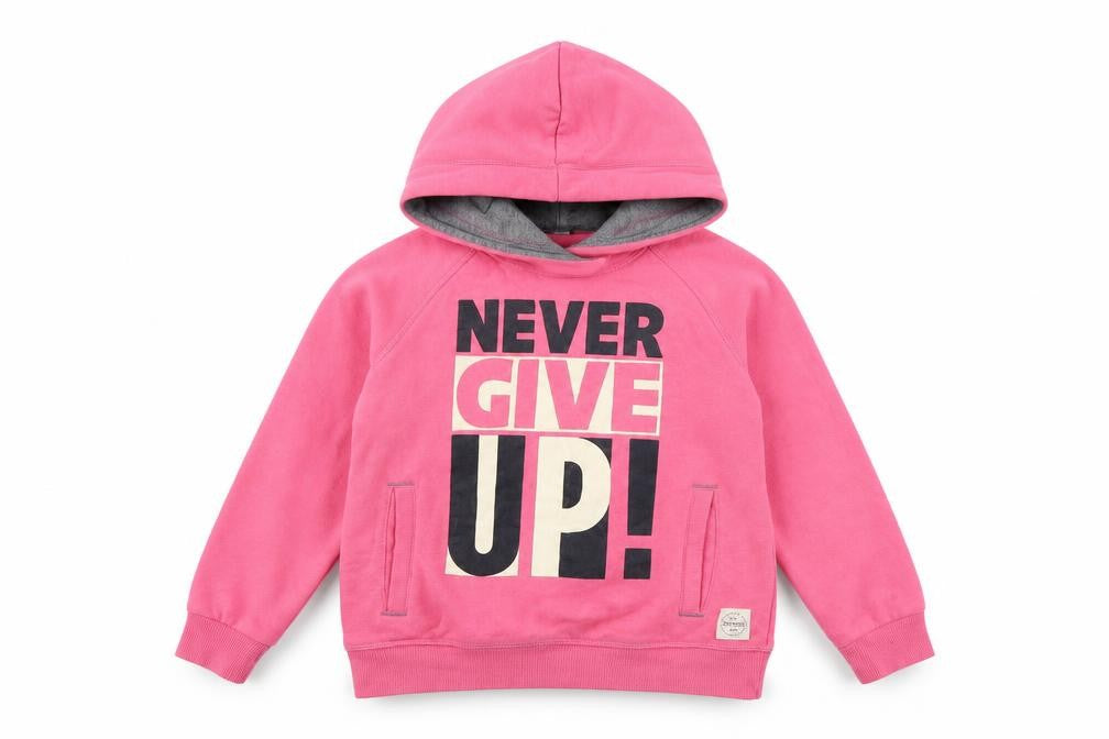 Front view of Decathlon girls’ pink colourblock pullover hoodie, size 6, years