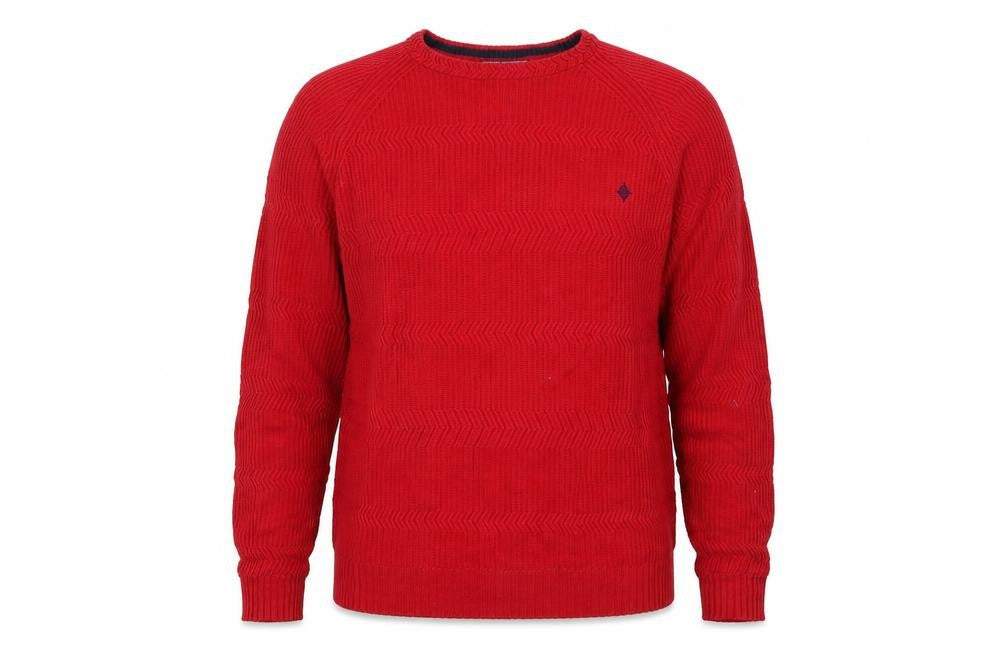 Front view of Maine New England men’s red jumper, size L