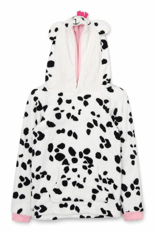 Front view of jhon lewis girls’ black animal print top pyjama top, size 12, years