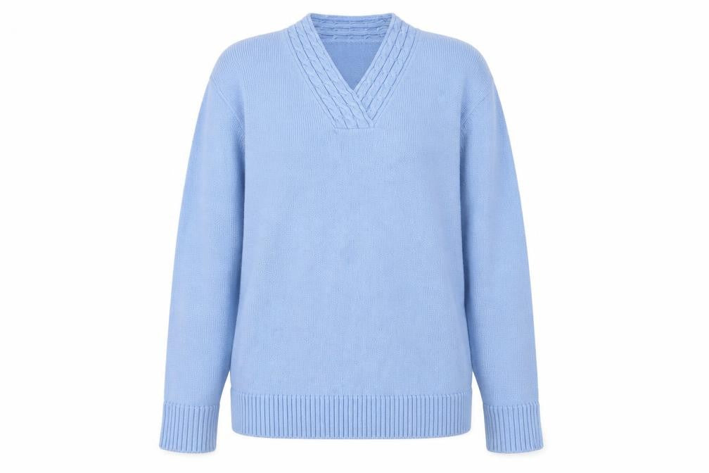 Front view of EWM women’s blue jumper, size L