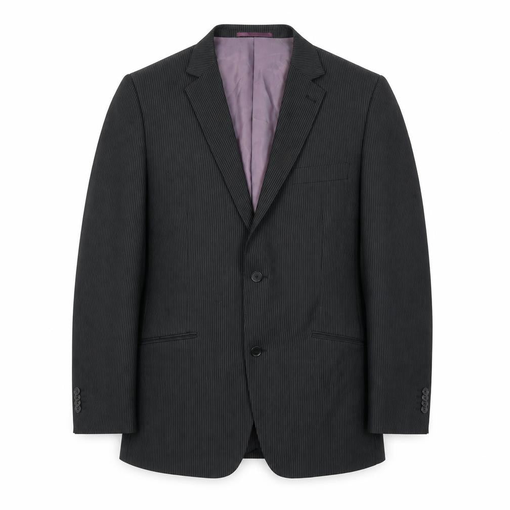 Front view of George men’s black striped jacket suit jacket, size 40