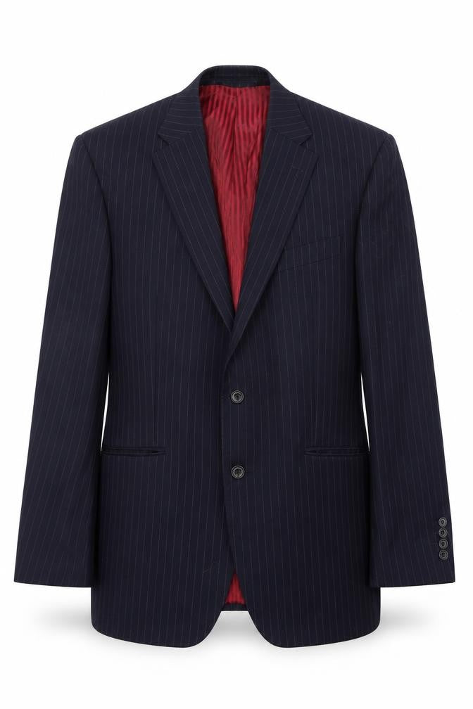 Front view of Marks & Spencer men’s blue striped jacket suit jacket, size 40