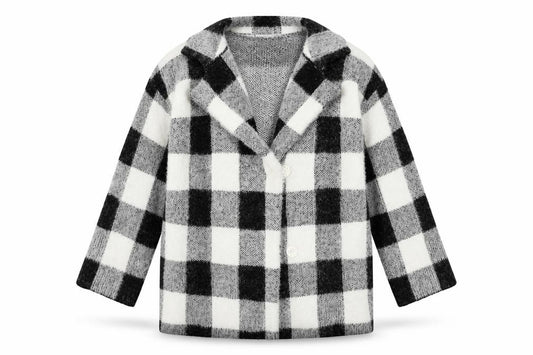 Front view of Primark women’s white check jacket coat, size S