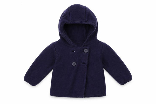 Front view of Mini Club girls’ blue cardigan jumper, size 0-3, months
