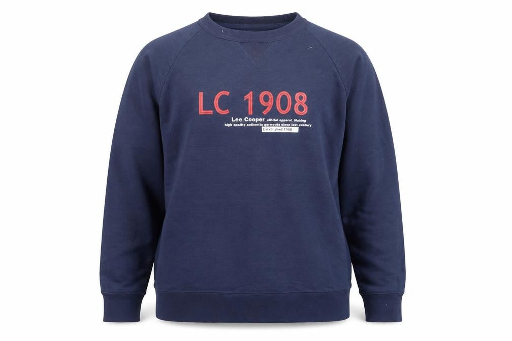 Front view of Lee Cooper men’s blue jumper, size S