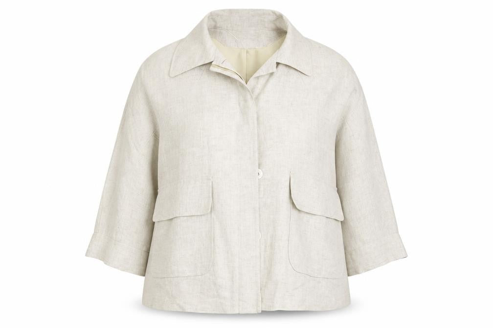 Front view of Kaleidoscope women’s beige jacket, size UK 14