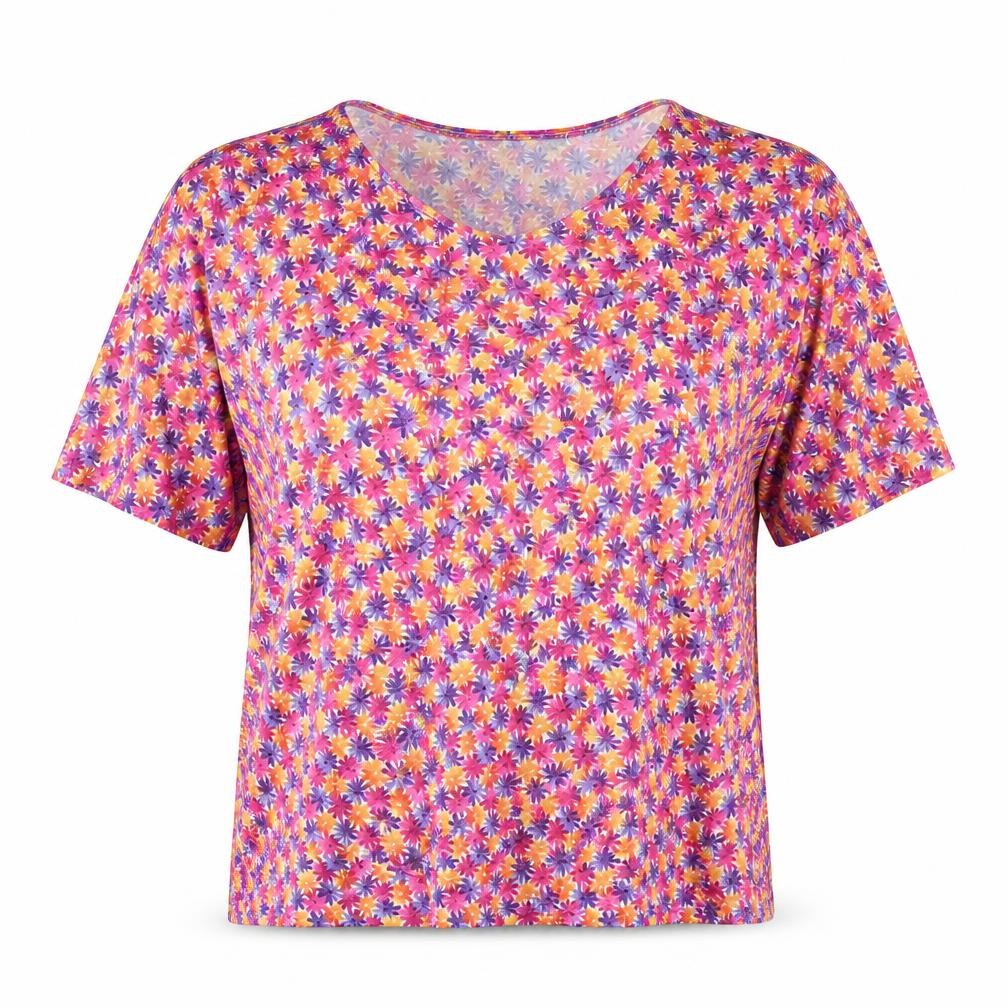 Front view of Canada women’s pink floral basic t-shirt, size L