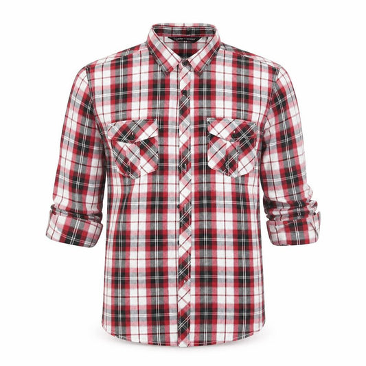 Front view of Urban Sririt men’s red check button-up, size S