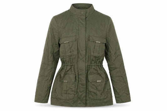 Front view of H&M women’s green jacket, size UK 6