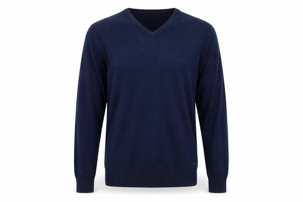 Front view of Greenwoods men’s blue jumper, size S