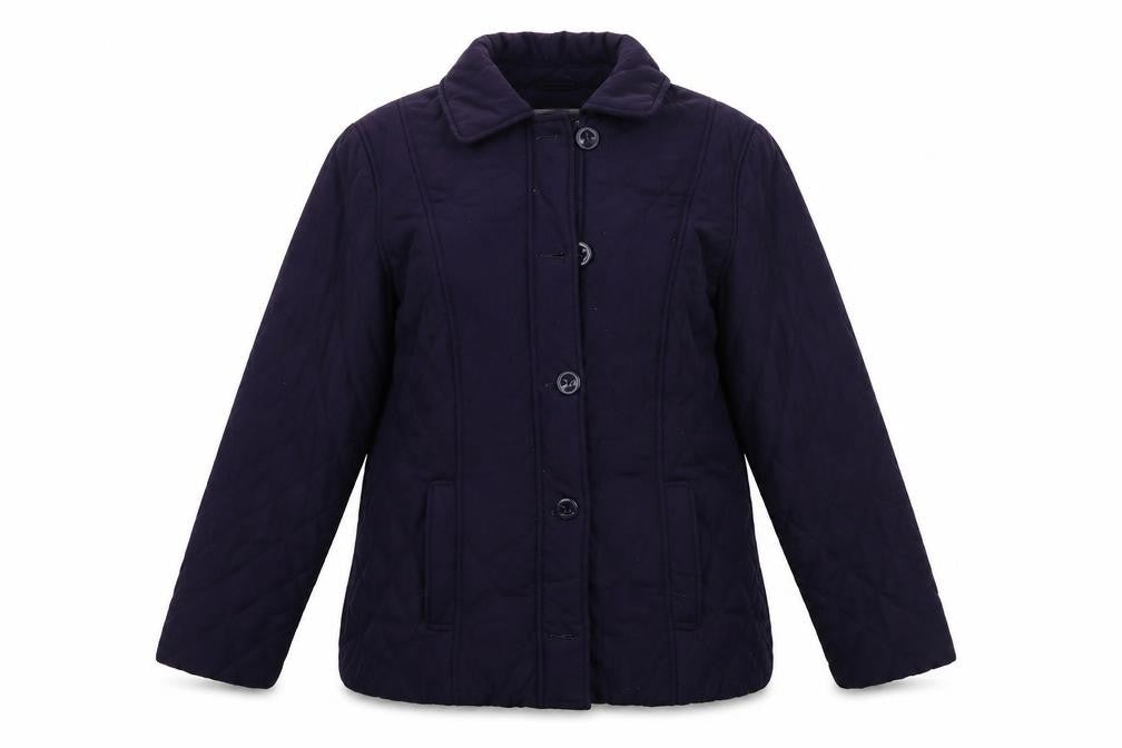 Front view of Debenhams women’s purple jacket coat, size UK 14