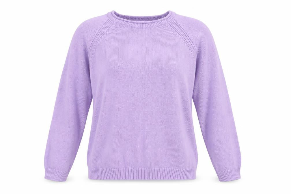 Front view of ISLE women’s purple knit jumper, size S