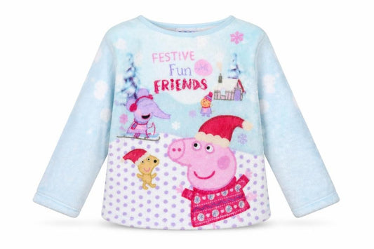 Front view of Peppa Pig girls’ blue animal print cami pyjama top, size 2-3, years