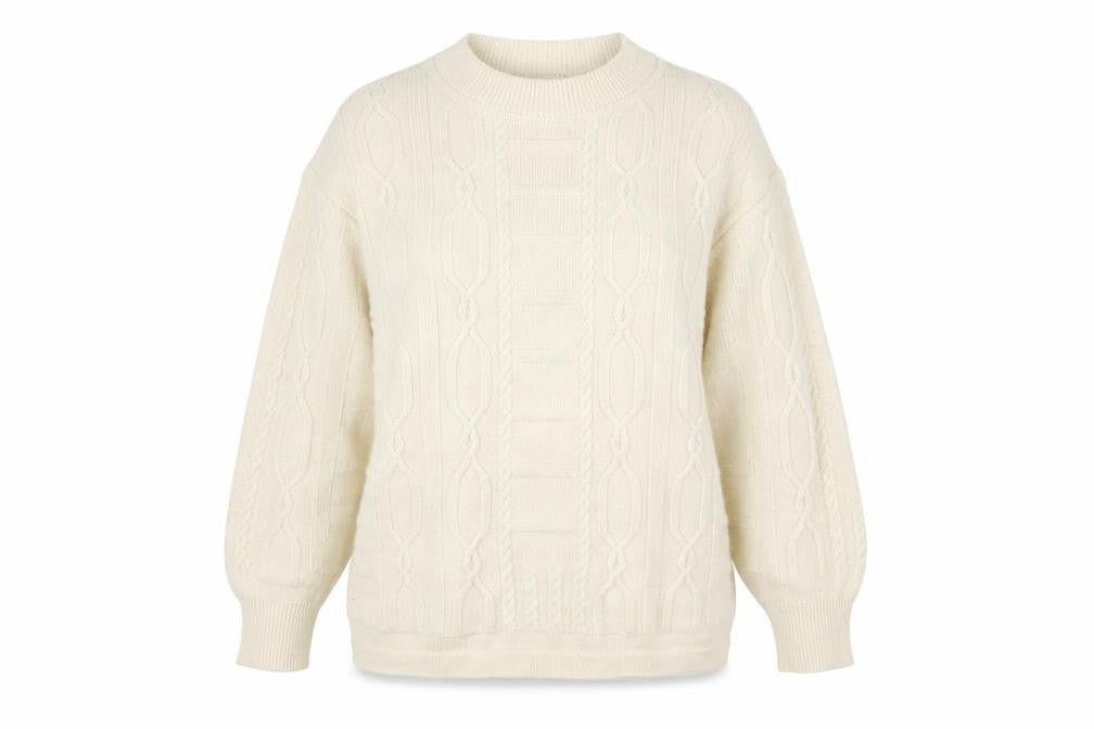 Front view of Preworn women’s beige jumper, size UK 16, - v