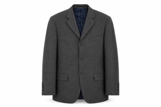 Front view of Marks & Spencer men’s blue jacket blazer, size 40, - shoulder pads