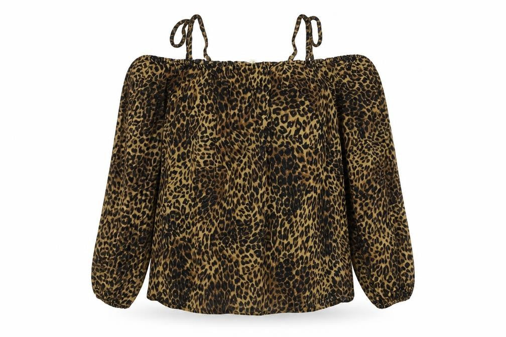 Front view of River Island women’s orange animal print basic blouse, size UK 10