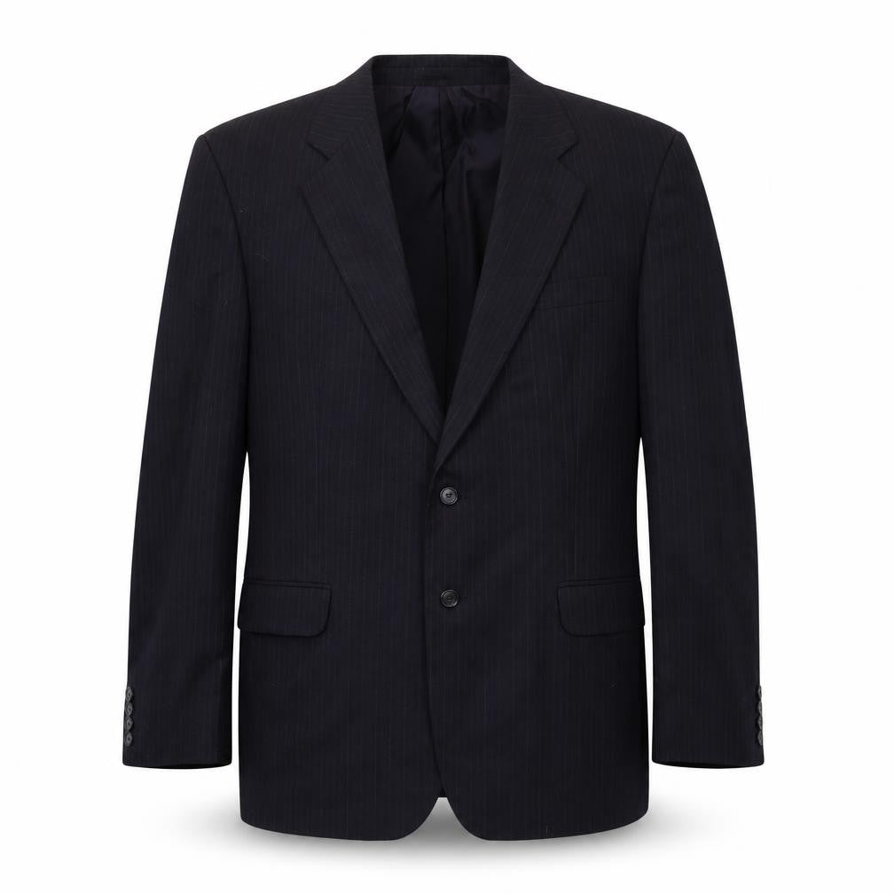 Front view of St Michael men’s blue striped jacket suit jacket, size L