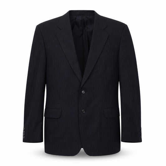 Front view of St Michael men’s blue striped jacket suit jacket, size L