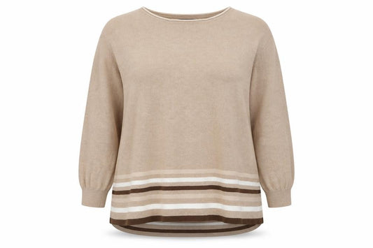 Front view of Principles women’s beige striped knit jumper, size UK 18