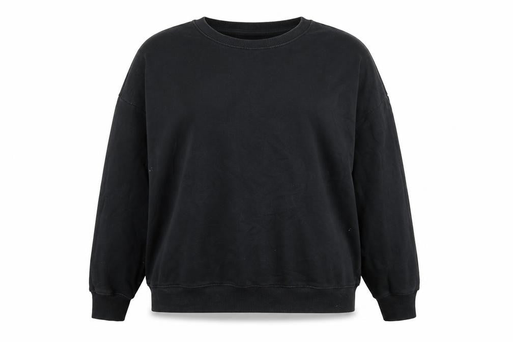 Front view of ASOS women’s black jersey pullover sweatshirt, size UK 18