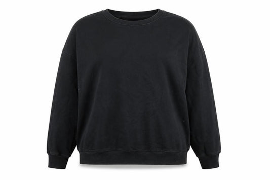 Front view of ASOS women’s black jersey pullover sweatshirt, size UK 18