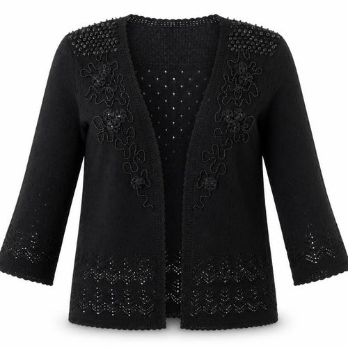 Shanghai Womens Black Geometric Knit Cardigan Jumper Size M