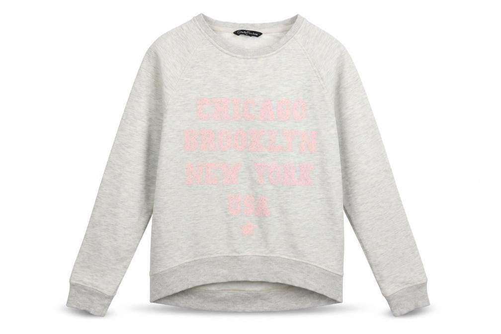 Front view of Candy Couture girls’ grey jumper, size 14, years
