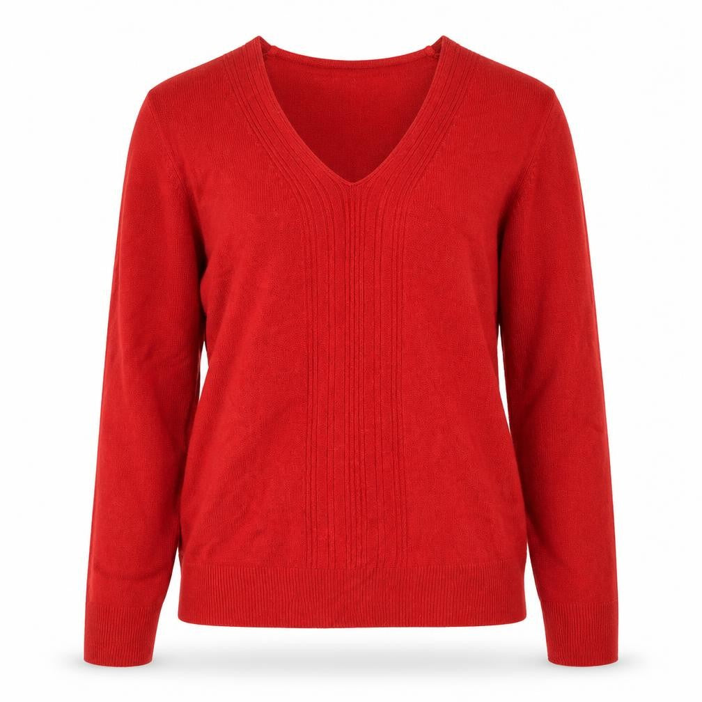 Front view of Debbie Morgan women’s red jumper, size L