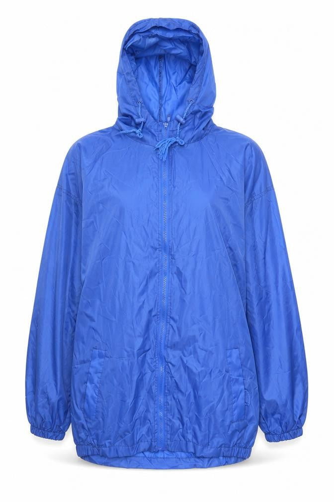 Front view of Isle women’s blue rain coat coat, size UK 12