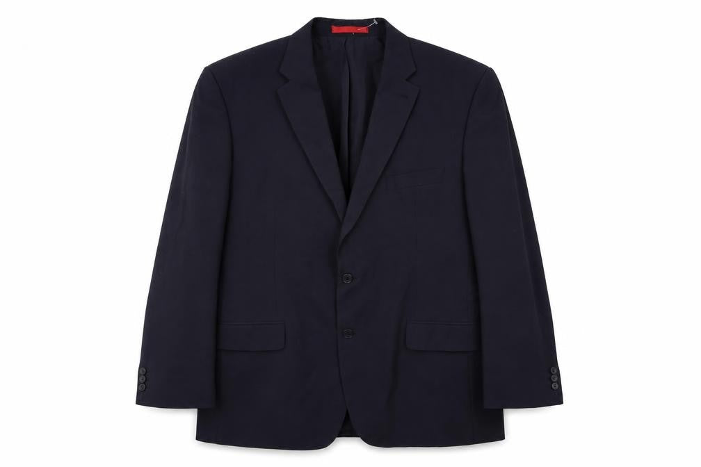 Front view of Burton men’s blue jacket suit jacket, size 44