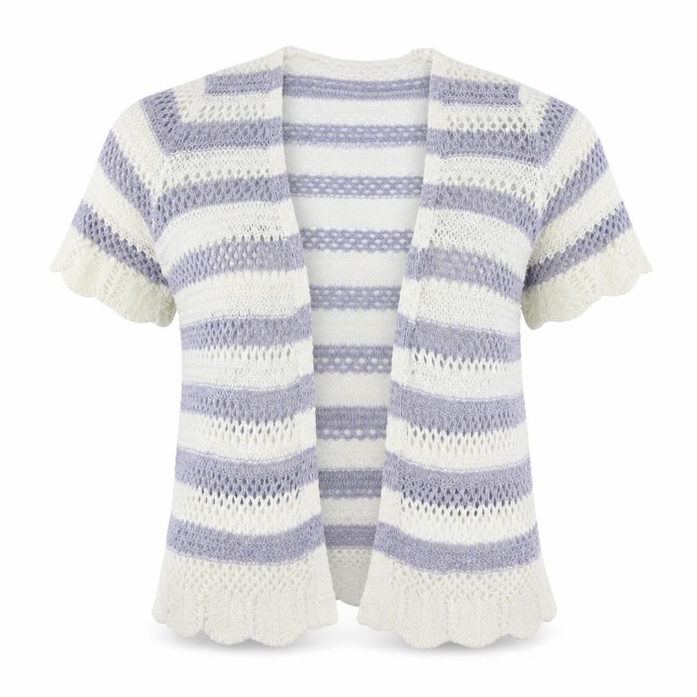 Matalan Womens White Striped  Cardigan Jumper Size 6