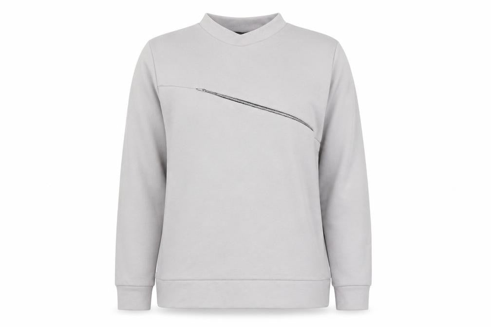 Front view of Misspap women’s grey pullover sweatshirt, size L