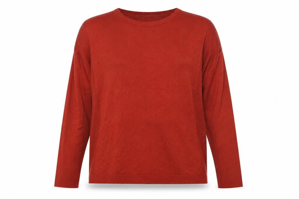 Front view of Marks & Spencer women’s red jumper, size UK 16