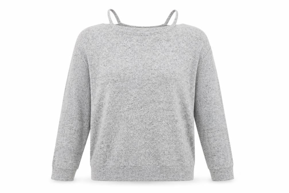 Front view of COIN 1804 women’s grey jumper, size L